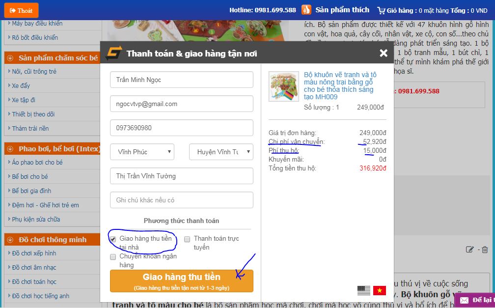 Giao hàng và thu tiền.